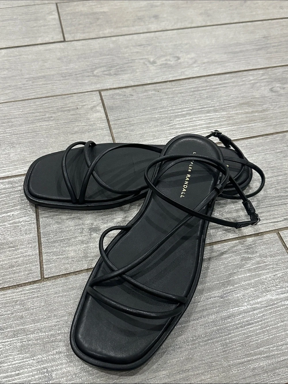 Loeffler Randall Noor Black Leather Ankle Strap Sandals New!